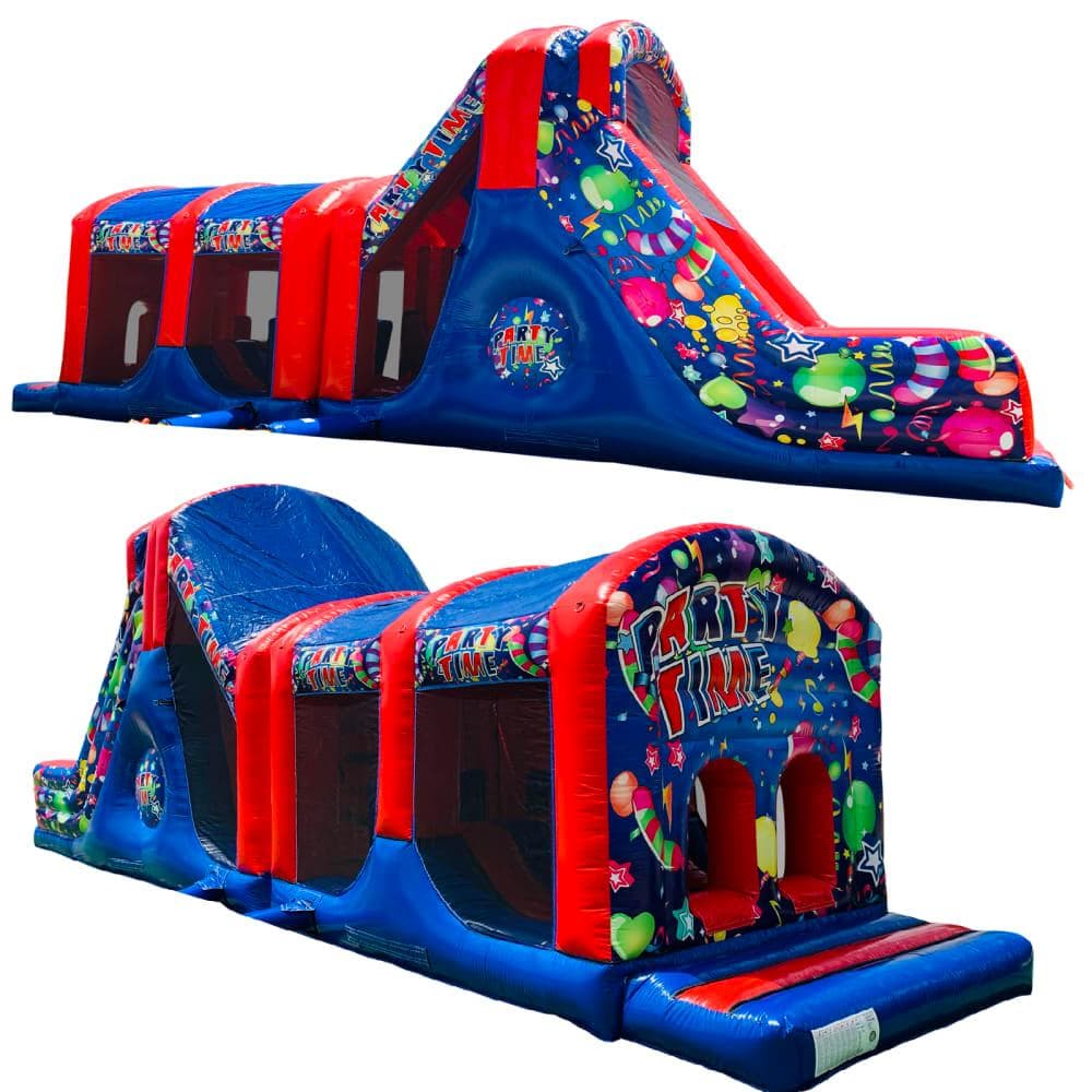 Inflatable obstacle course with slide